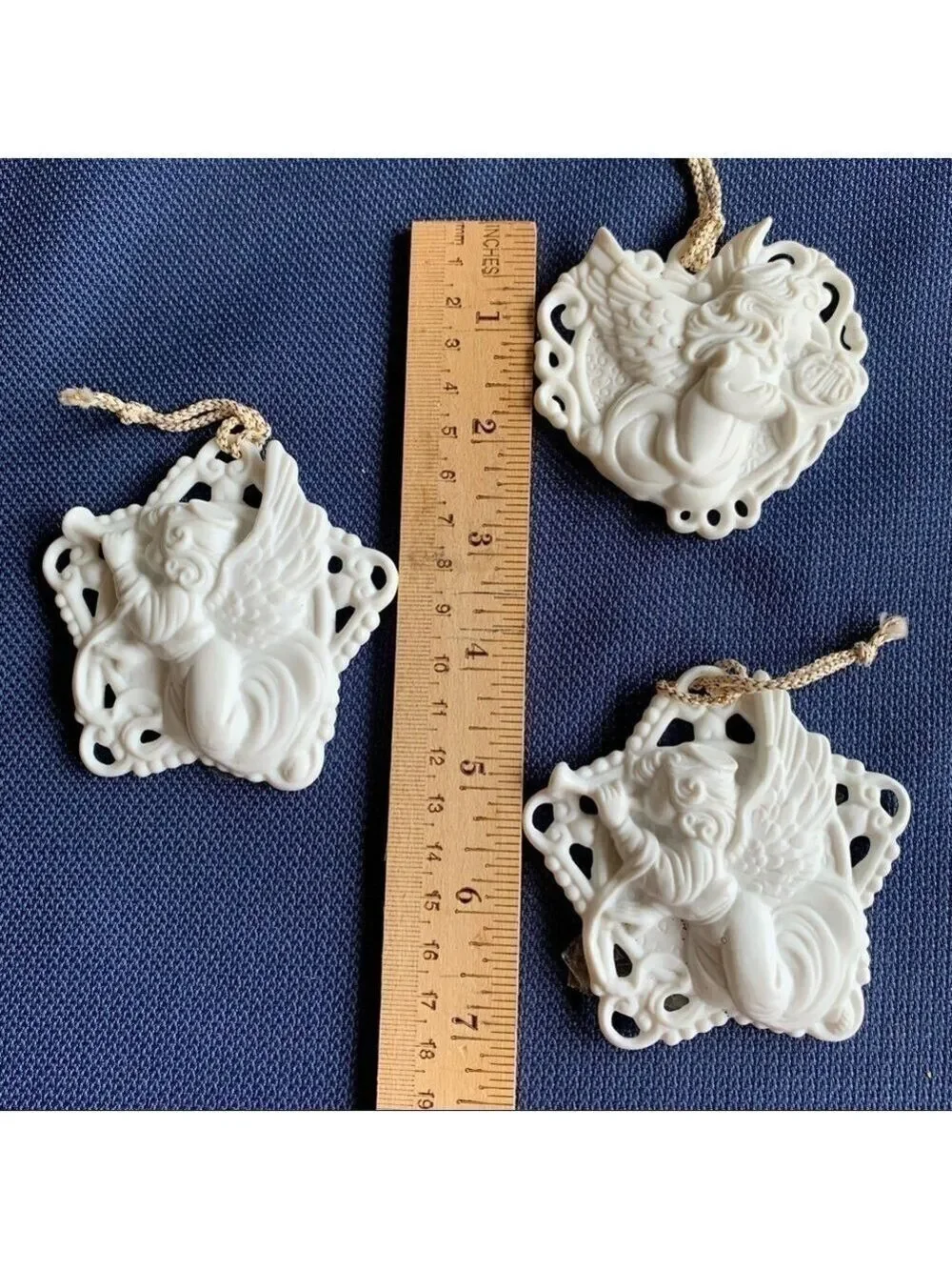 PRECIOUS MOMENTS 3-D vintage angel ornaments set/3
